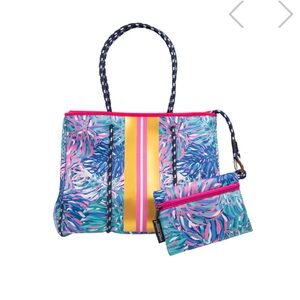 Simply Southern “Keys” Tropical Print Tote with Pink and Gold